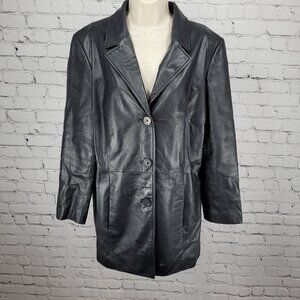Preston & York Black Genuine Leather Buttoned Pockets Jacket Size Medium M